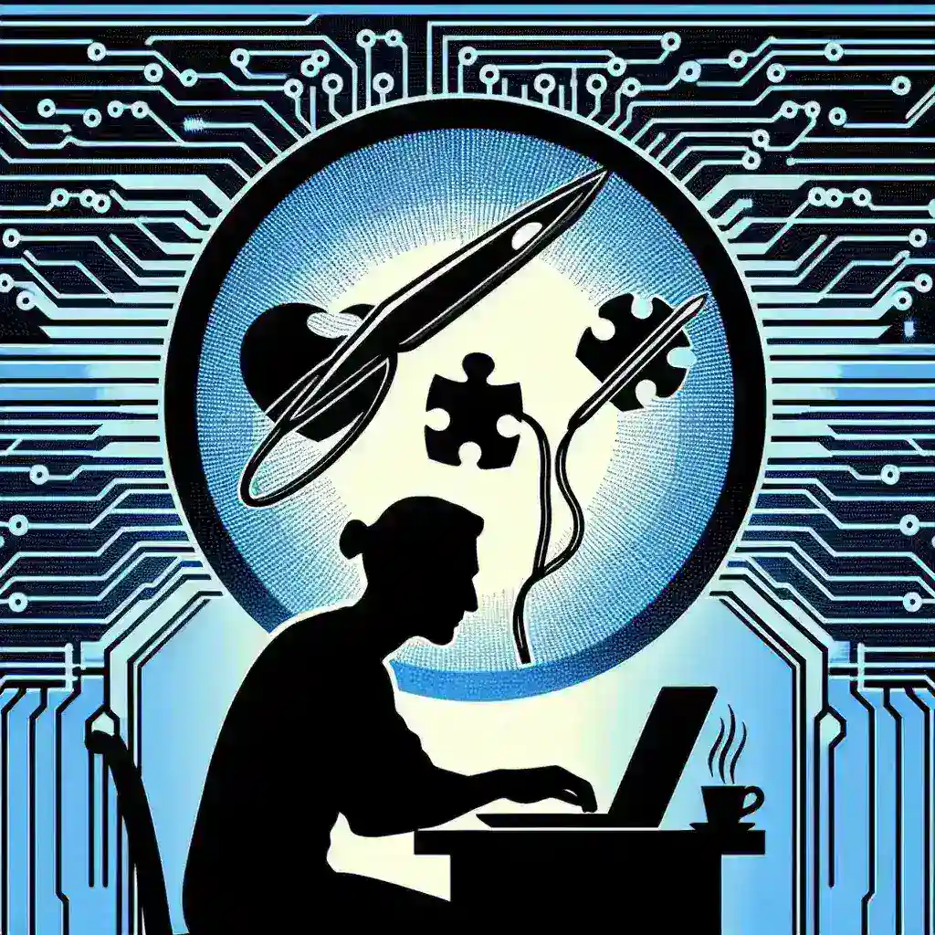 "Illustration of a cybersecurity expert analyzing software patches for vulnerabilities, representing ethical hacking best practices."